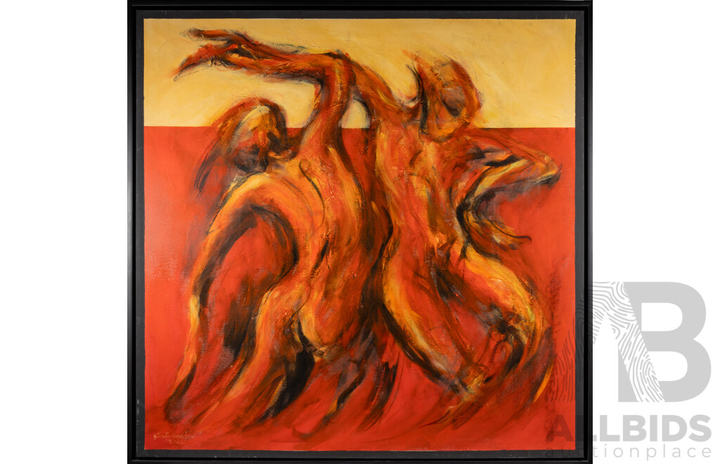 Sivarajah Natarjan (20th Century, Malaysian, 1967-), Pair of Contemporary Balinese Dancers, Original Oil on Canvas, 127 x 127 cm (frame)