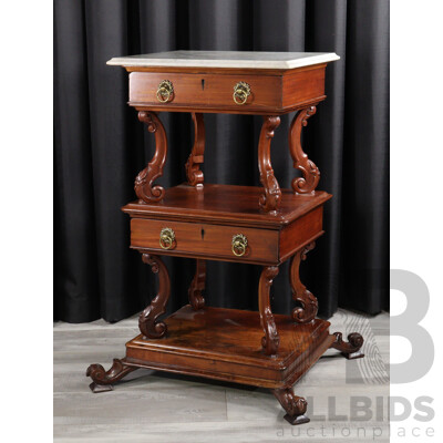 Impressive Victorian Mahogany Three Tier What Not with Marble Top