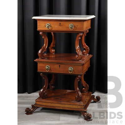 Impressive Victorian Mahogany Three Tier What Not with Marble Top