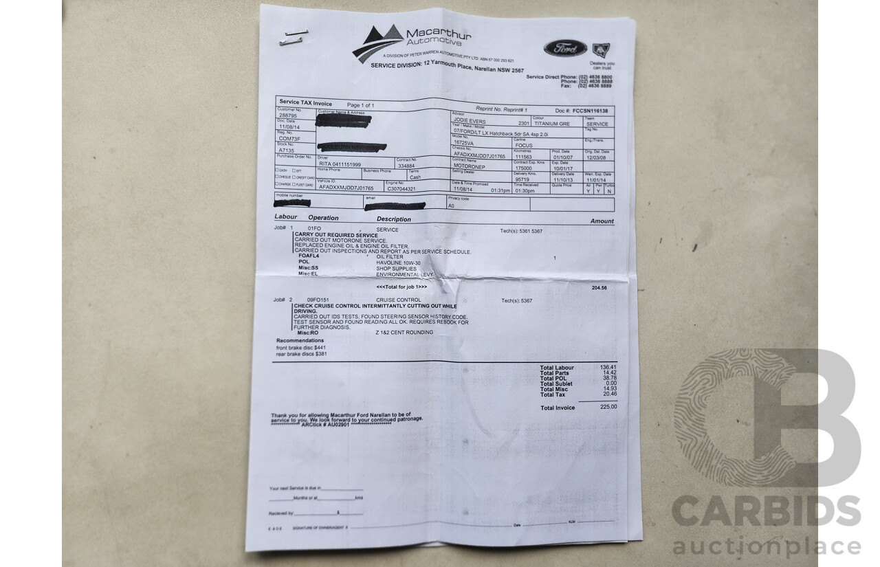 11/2007 Ford Focus LX LT 5d Hatchback Grey 2.0L