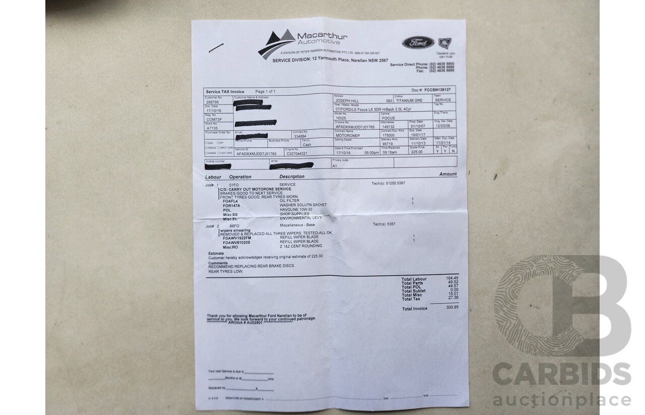 11/2007 Ford Focus LX LT 5d Hatchback Grey 2.0L