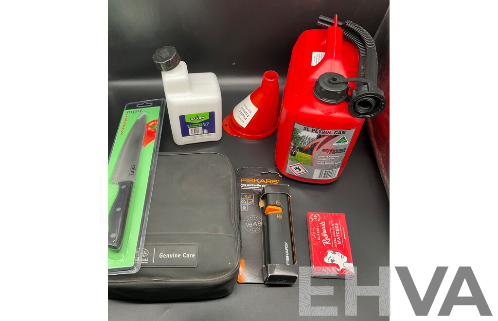 Assorted Kitchen Accessories, Jerry Can and SUBARU Cleaning Kit - Lot of 7