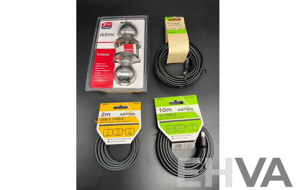 IKONIC Entrance Set, ANTISIG 10m TV Lead (x2) and ANTISIG 2m USB-C Cable  - Lot of 4