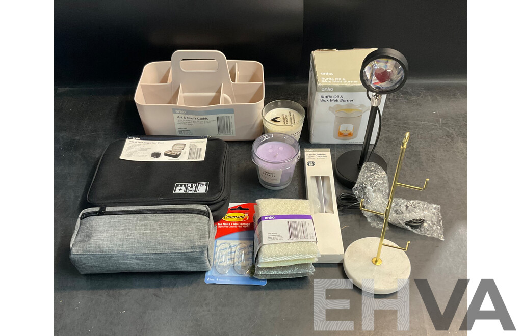 Assorted ANKO Household Items - Included Travel Bag, Candles,Caddy & More