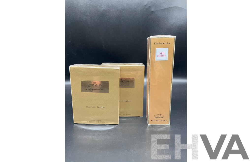 MICHAEL BUBLE by Invitation Signature 100ml Eau De Parfum (x2), LIZABETH ARDEN 5th Avenue 125ml Eau De Parfum Spray  - Lot of 3