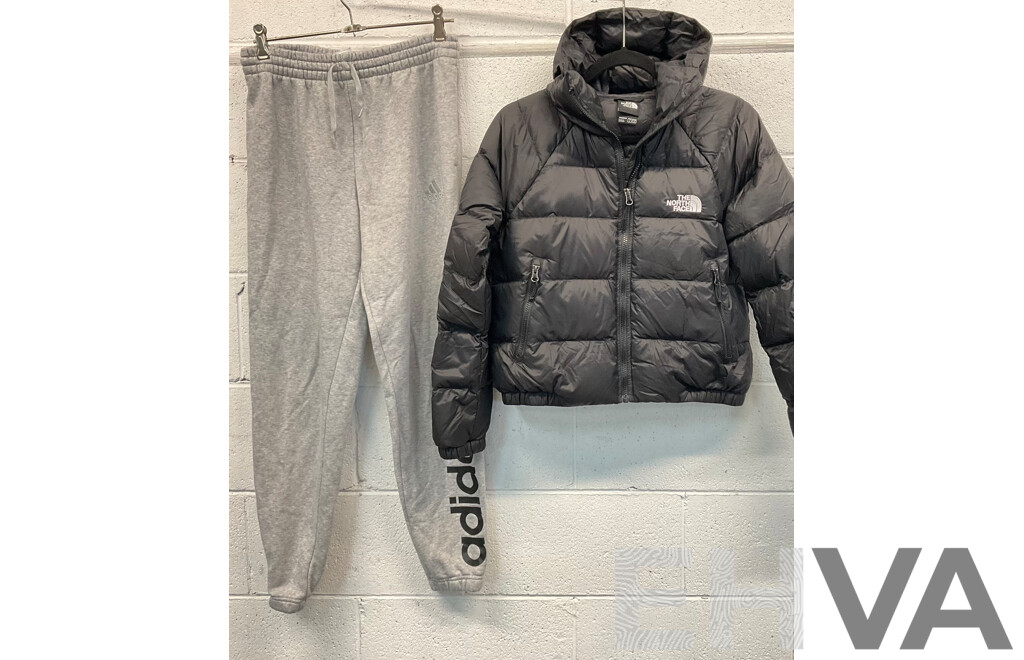 NORTH FACE Cropped Puffer Jacket and ADIDAS Truck Pants - Lot of 2