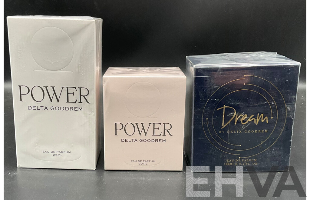 DELTA GOODREM Power 125ml Eau De Parfum, DELTA GOODREM Power 30ml Eau De  Parfum, DELTA GOODREM Dream 100ml Eau De  Parfum  - Lot of 3