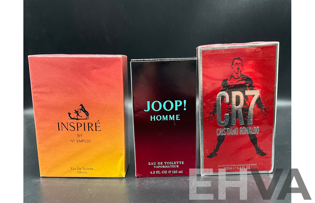 No EMPLOI Inspire 100ml Eau De Toilette, HOMME JOOP! 125ml Eau De Toilette, CRISTIANO RONALDO CR7 100ml Eau De Toilette - Lot of 3