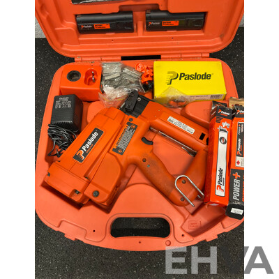 PASLODE Impulse Angled Finish Nailer (IM250A), Battery Charger, Spare Batteries and Accessories