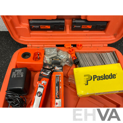 PASLODE Impulse Angled Finish Nailer (IM250A), Battery Charger, Spare Batteries and Accessories