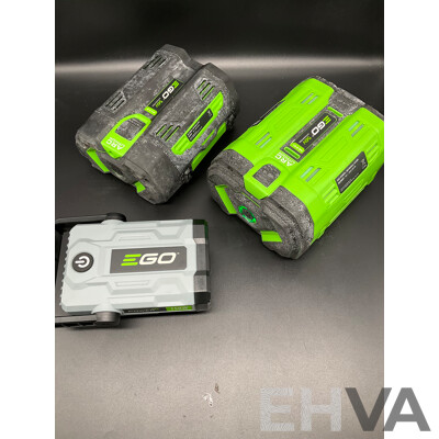 EGO 10.0Ah 56V Lithium-Ion ARC Battery, EGO 5.0Ah 56V Lithium-Ion ARC Battery and AC/DC Inverter - Lot of 3