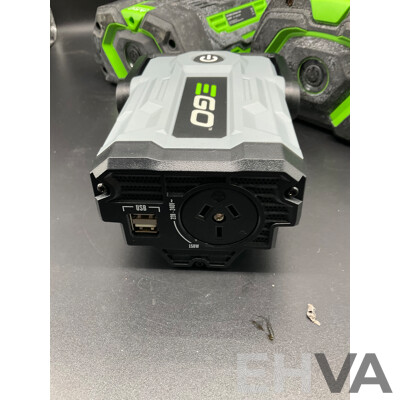 EGO 10.0Ah 56V Lithium-Ion ARC Battery, EGO 5.0Ah 56V Lithium-Ion ARC Battery and AC/DC Inverter - Lot of 3