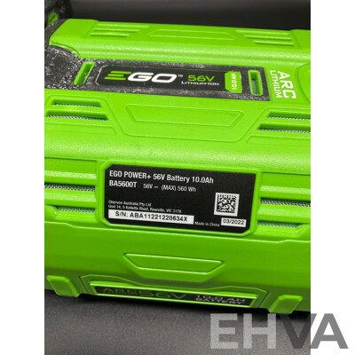 EGO 10.0Ah 56V Lithium-Ion ARC Battery, EGO 5.0Ah 56V Lithium-Ion ARC Battery and AC/DC Inverter - Lot of 3