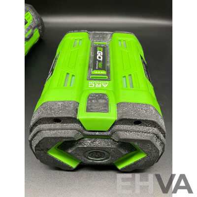 EGO 10.0Ah 56V Lithium-Ion ARC Battery, EGO 5.0Ah 56V Lithium-Ion ARC Battery and AC/DC Inverter - Lot of 3