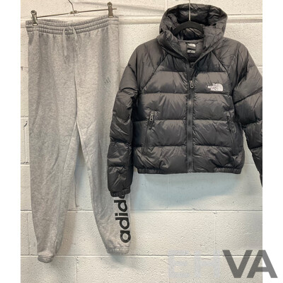 NORTH FACE Cropped Puffer Jacket and ADIDAS Truck Pants - Lot of 2