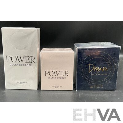 DELTA GOODREM Power 125ml Eau De Parfum, DELTA GOODREM Power 30ml Eau De  Parfum, DELTA GOODREM Dream 100ml Eau De  Parfum  - Lot of 3
