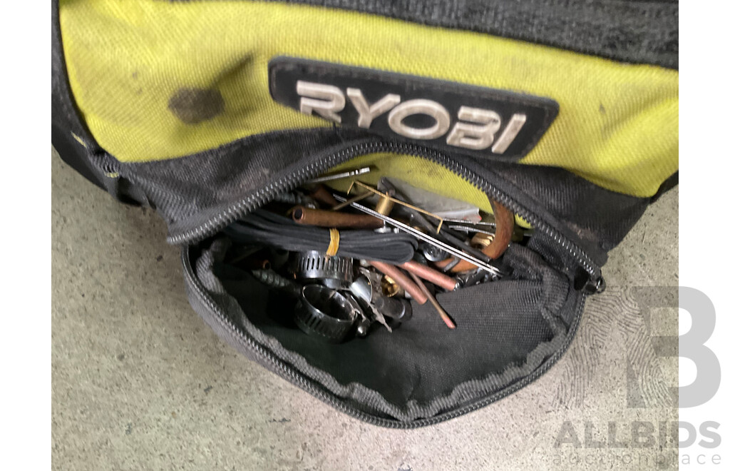 RYOBI Tool Bags with Tools and Hammer Drill with Battery