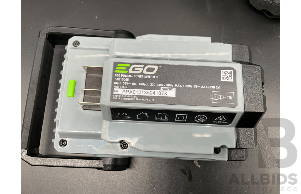 EGO 10.0Ah 56V Lithium-Ion ARC Battery, EGO 5.0Ah 56V Lithium-Ion ARC Battery and AC/DC Inverter - Lot of 3
