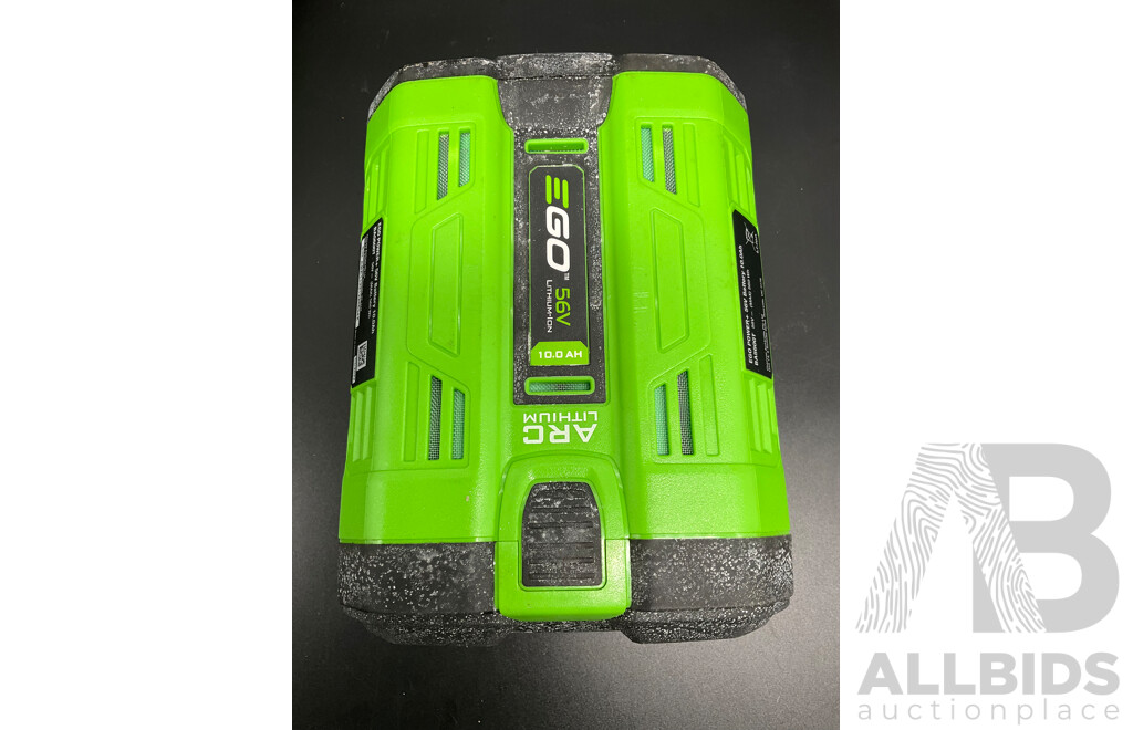 EGO 10.0Ah 56V Lithium-Ion ARC Battery, EGO 5.0Ah 56V Lithium-Ion ARC Battery and AC/DC Inverter - Lot of 3