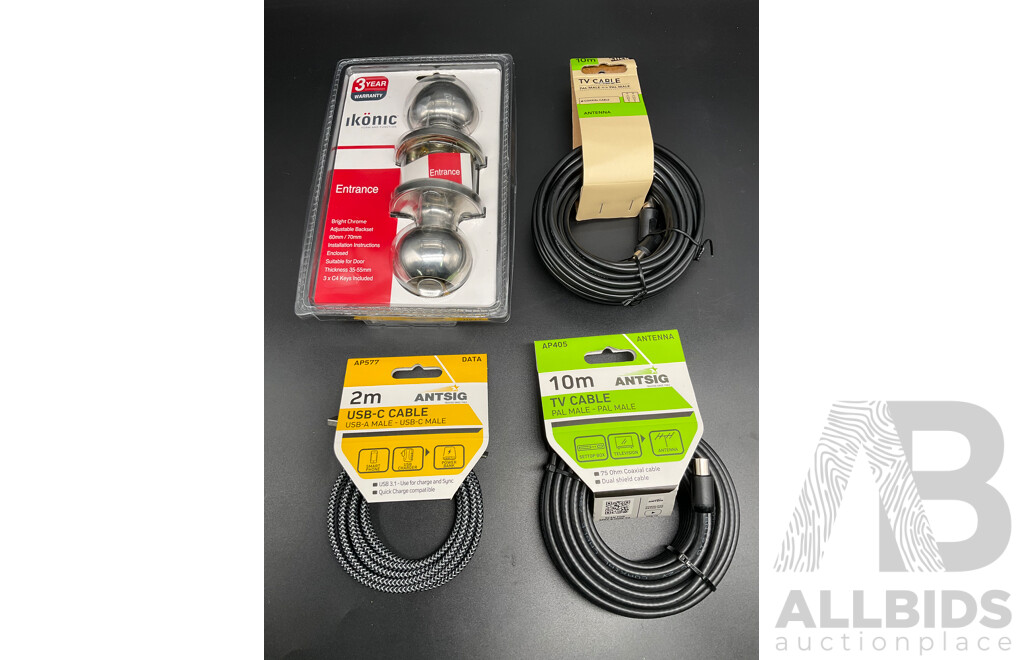 IKONIC Entrance Set, ANTISIG 10m TV Lead (x2) and ANTISIG 2m USB-C Cable  - Lot of 4