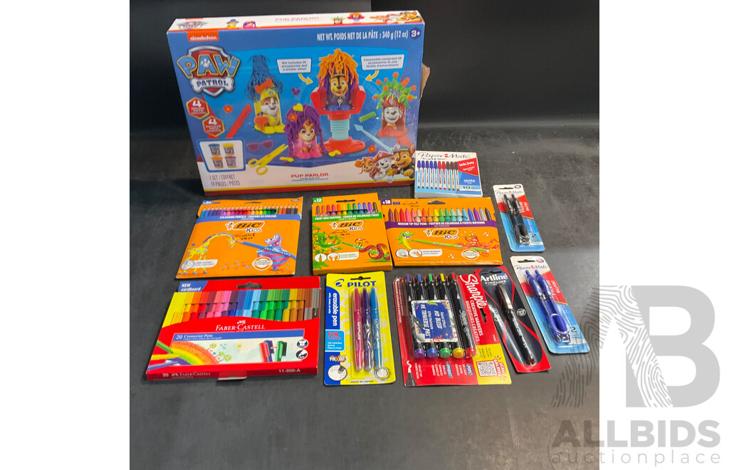 PAW Patorl Dough Play Set & Assorted Colouring Pencils & Crayons & Pens - Lot of 11