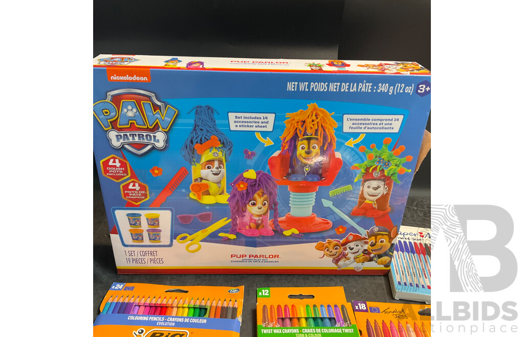 PAW Patorl Dough Play Set & Assorted Colouring Pencils & Crayons & Pens - Lot of 11