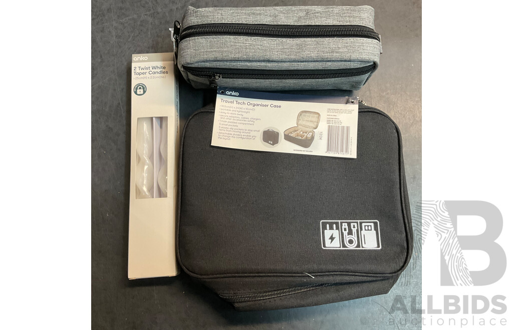 Assorted ANKO Household Items - Included Travel Bag, Candles,Caddy & More