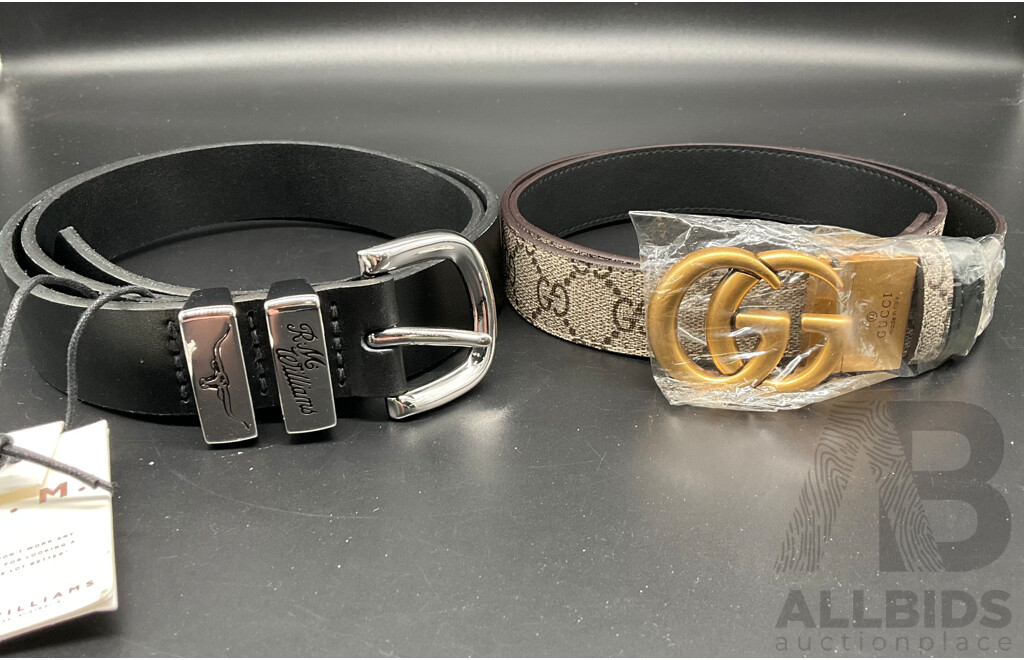 R.M. Williams Leather Belt, Belt Branded Gucci and Aldi Backpack - Lot of 3
