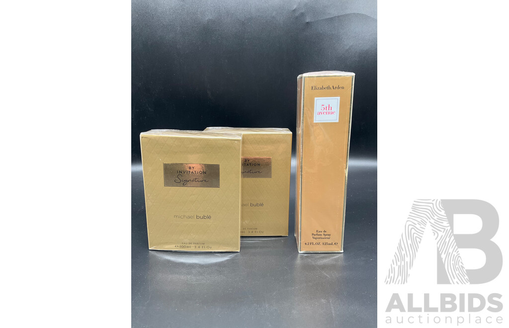 MICHAEL BUBLE by Invitation Signature 100ml Eau De Parfum (x2), LIZABETH ARDEN 5th Avenue 125ml Eau De Parfum Spray  - Lot of 3