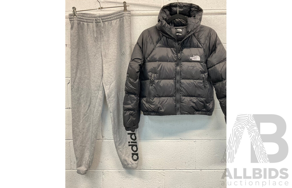 NORTH FACE Cropped Puffer Jacket and ADIDAS Truck Pants - Lot of 2