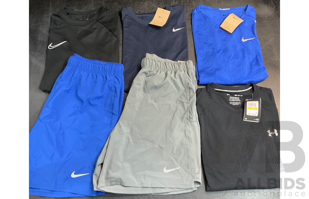 Assorted Men's NIKE and Under Armour Running Clothing Size M - Lot of 6