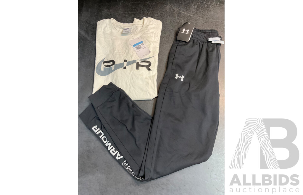 NIKE Air Men's T-Shirt Size M and Youth Under Armour Size YL Track Pants  - Lot of 2