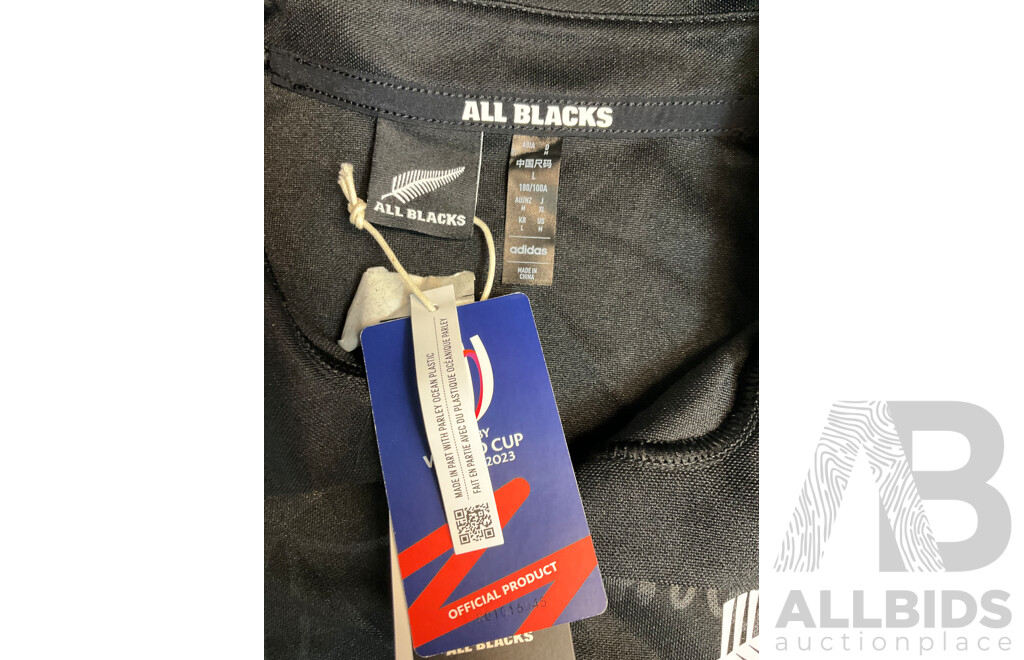 ALL BLACKS ADIDAS Rugby World Vup France 2023 Polo Shirt Size L and CANTERBURY Team Plain Tap Leg Cuffed Trackpants Size 2XL - Lot of 2