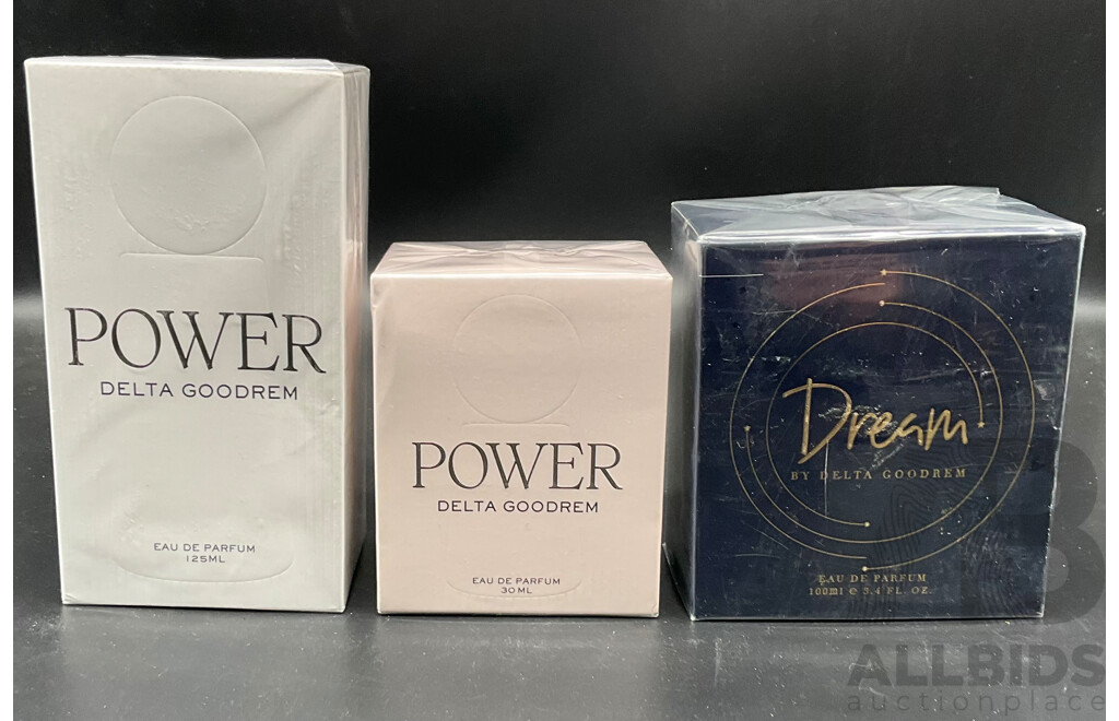 DELTA GOODREM Power 125ml Eau De Parfum, DELTA GOODREM Power 30ml Eau De  Parfum, DELTA GOODREM Dream 100ml Eau De  Parfum  - Lot of 3