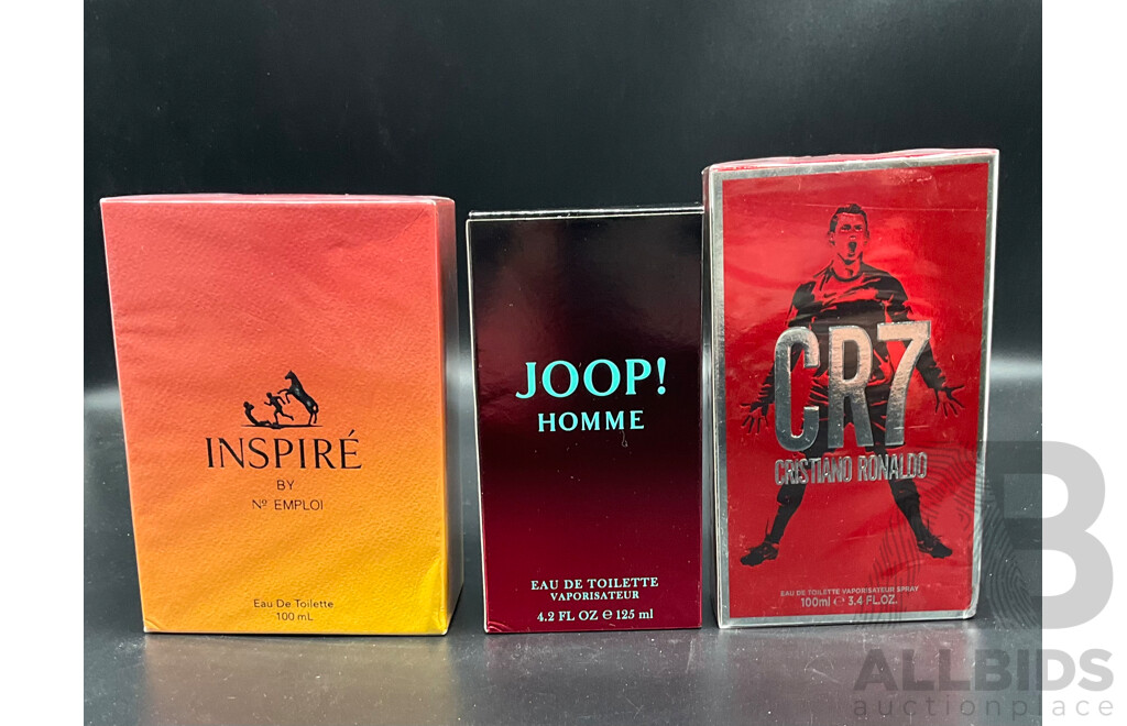 No EMPLOI Inspire 100ml Eau De Toilette, HOMME JOOP! 125ml Eau De Toilette, CRISTIANO RONALDO CR7 100ml Eau De Toilette - Lot of 3