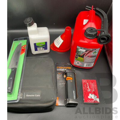Assorted Kitchen Accessories, Jerry Can and SUBARU Cleaning Kit - Lot of 7