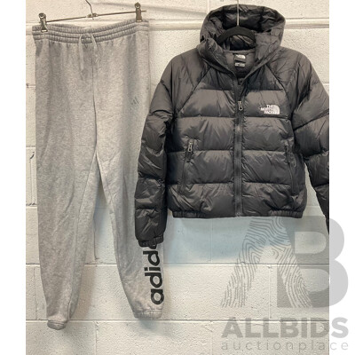 NORTH FACE Cropped Puffer Jacket and ADIDAS Truck Pants - Lot of 2