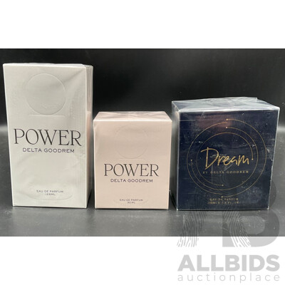 DELTA GOODREM Power 125ml Eau De Parfum, DELTA GOODREM Power 30ml Eau De  Parfum, DELTA GOODREM Dream 100ml Eau De  Parfum  - Lot of 3