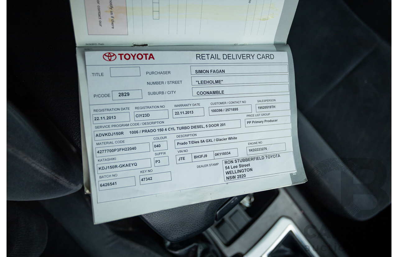 10/2013 Toyota Landcruiser Prado Altitude (4x4) KDJ150R 11 UPGRADE 4d Wagon White 3.0L - 7 Seats