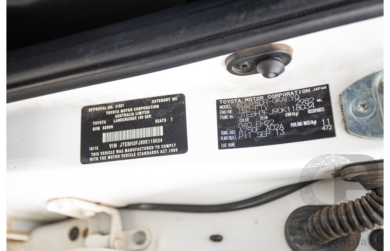 10/2013 Toyota Landcruiser Prado Altitude (4x4) KDJ150R 11 UPGRADE 4d Wagon White 3.0L - 7 Seats