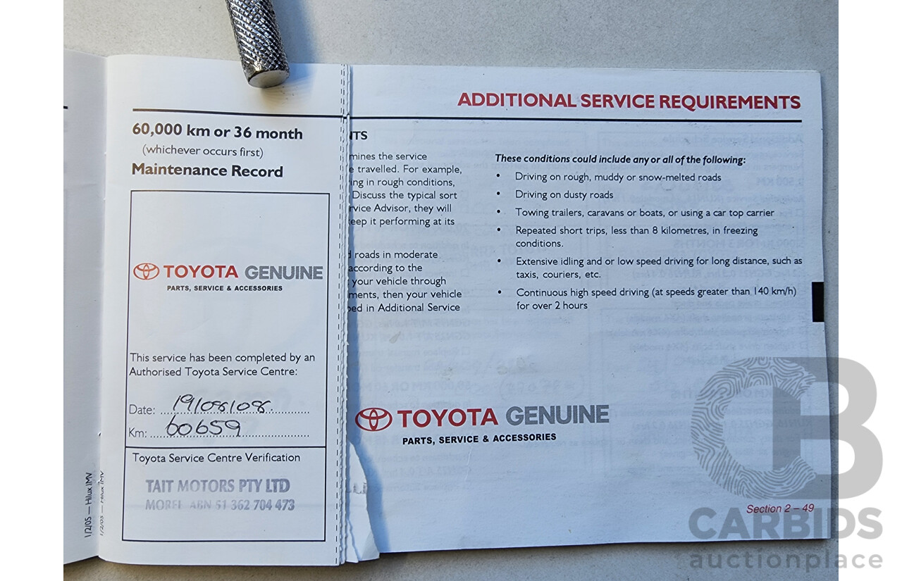 4/2005 Toyota Hilux SR5 (4x4) GGN25R Dual Cab P/Up Silver 4.0L