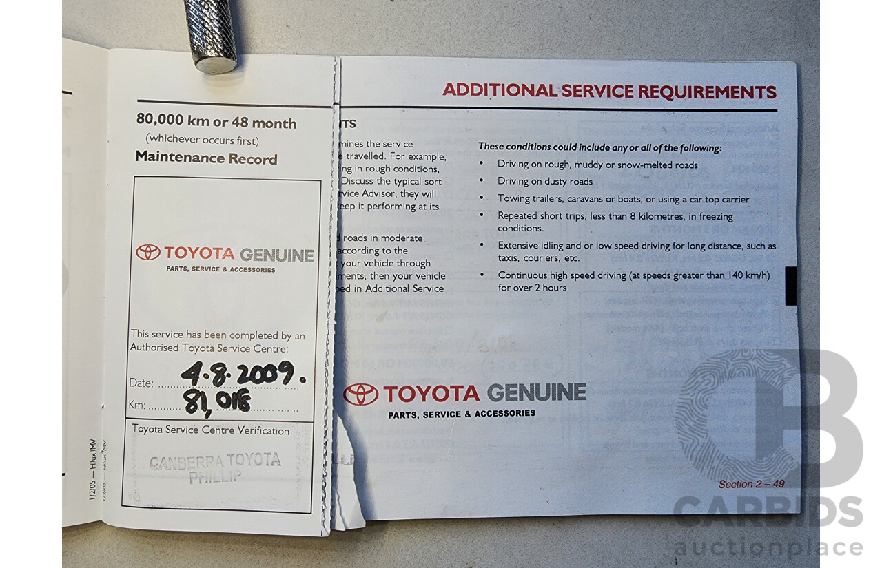 4/2005 Toyota Hilux SR5 (4x4) GGN25R Dual Cab P/Up Silver 4.0L