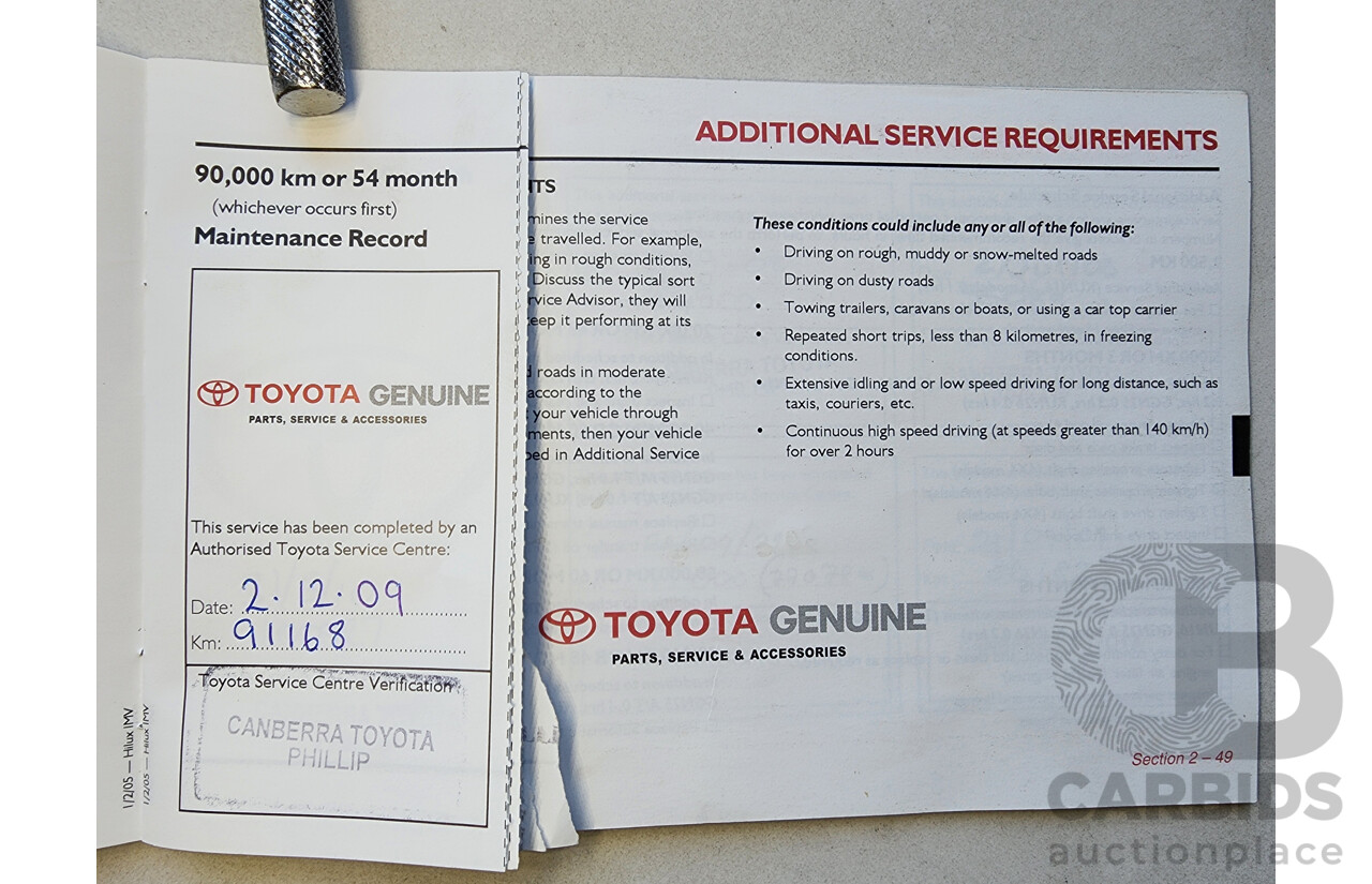 4/2005 Toyota Hilux SR5 (4x4) GGN25R Dual Cab P/Up Silver 4.0L