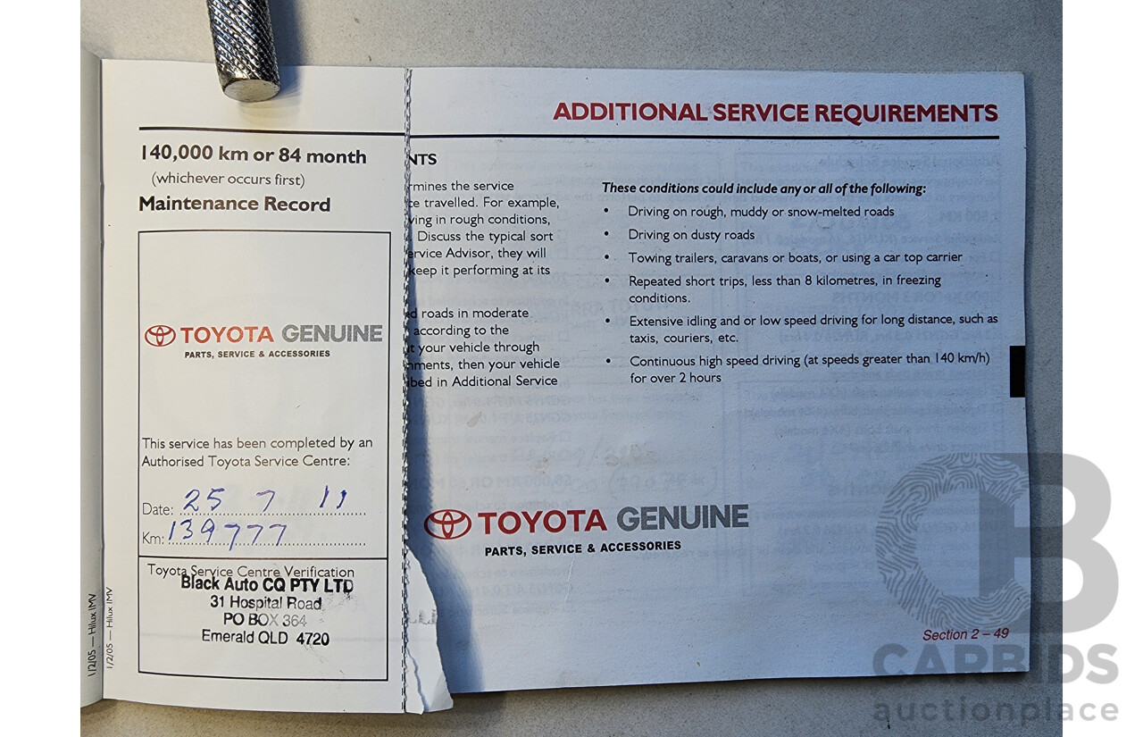 4/2005 Toyota Hilux SR5 (4x4) GGN25R Dual Cab P/Up Silver 4.0L