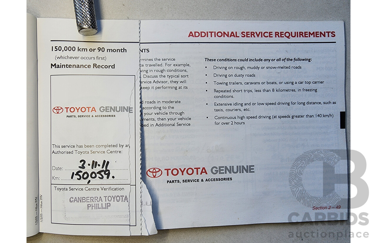 4/2005 Toyota Hilux SR5 (4x4) GGN25R Dual Cab P/Up Silver 4.0L