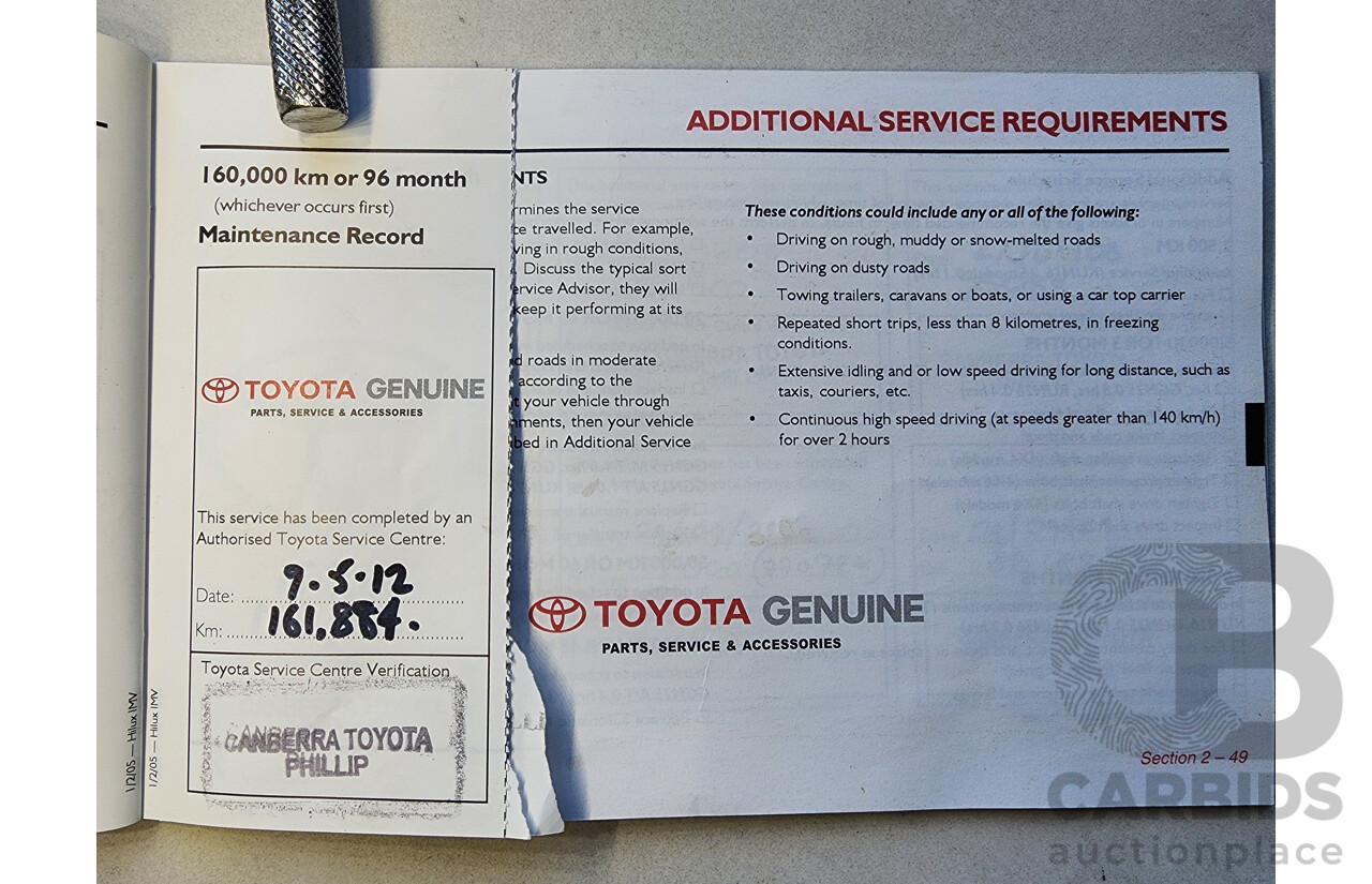 4/2005 Toyota Hilux SR5 (4x4) GGN25R Dual Cab P/Up Silver 4.0L