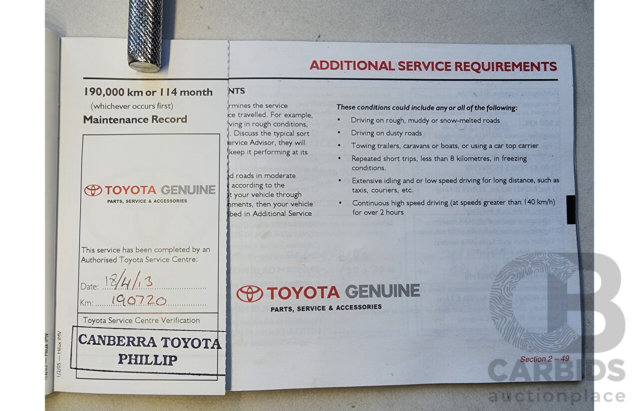 4/2005 Toyota Hilux SR5 (4x4) GGN25R Dual Cab P/Up Silver 4.0L