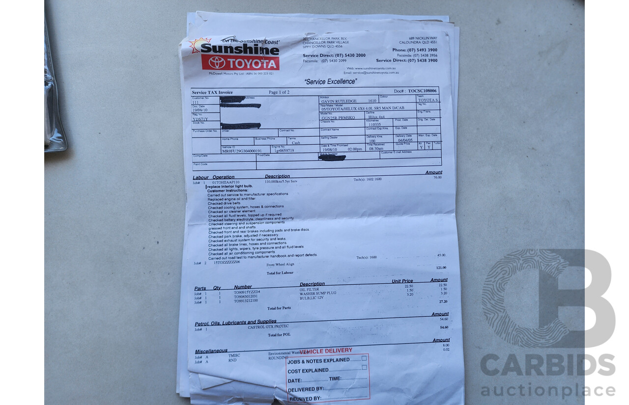 4/2005 Toyota Hilux SR5 (4x4) GGN25R Dual Cab P/Up Silver 4.0L