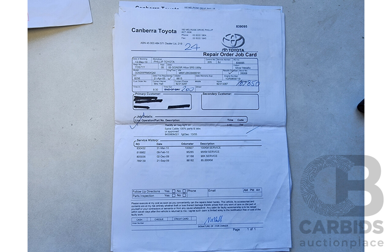 4/2005 Toyota Hilux SR5 (4x4) GGN25R Dual Cab P/Up Silver 4.0L
