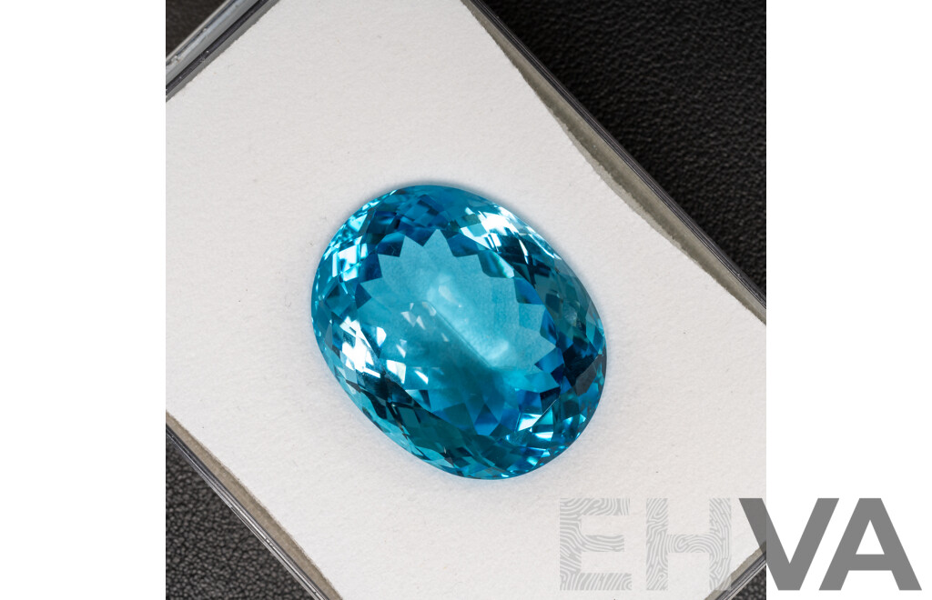 Swiss Blue Topaz, Rare High End 126.0ct Large Oval Cut Natural Gemstone, with Valuation Certificate